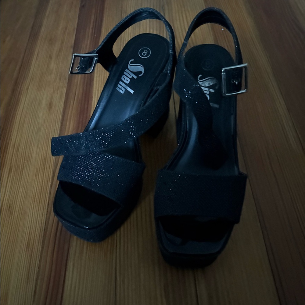 SHEIN Black Glitter Platform Sandals